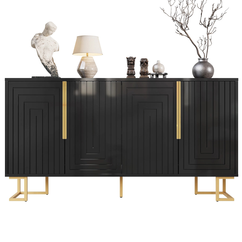 Credenza Sideboard ¨C MINIMAL ¨C Nero, Design Geometrico, Maniglie Dorate, 152x40x75 cm