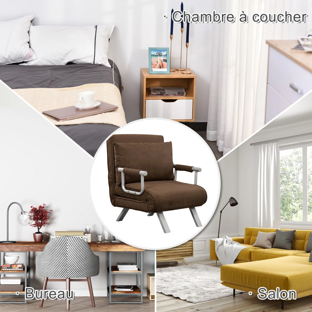 Poltrona letto ¨C Minimal ¨C Marrone, imbottito, con cuscino