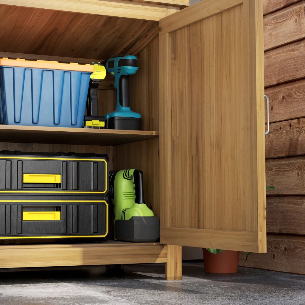 Armadio da giardino in legno ¨C Xylo ¨C 2 ante, 2 ripiani, tetto inclinato, 110x50x85 cm, marrone