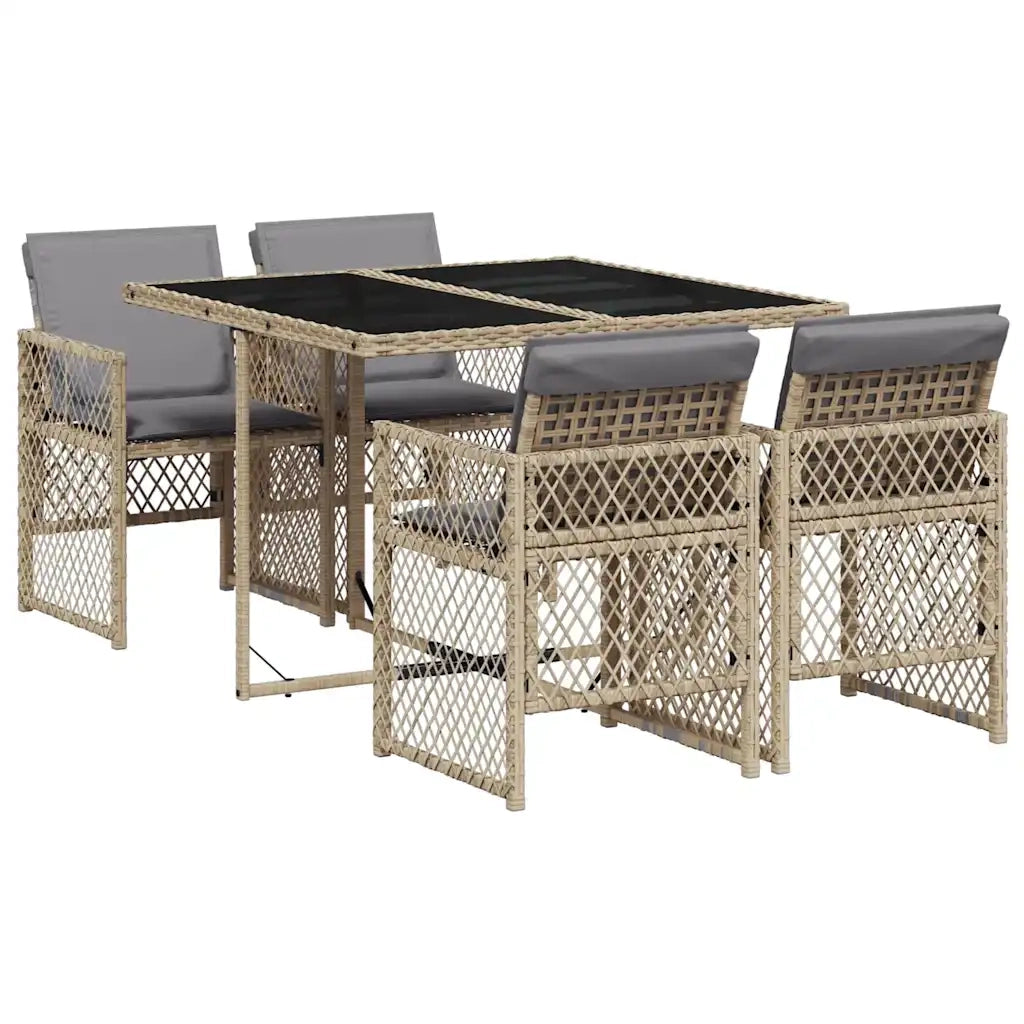 Set da Pranzo da Giardino 5 pz con Cuscini Beige in Polyrattan 3210720