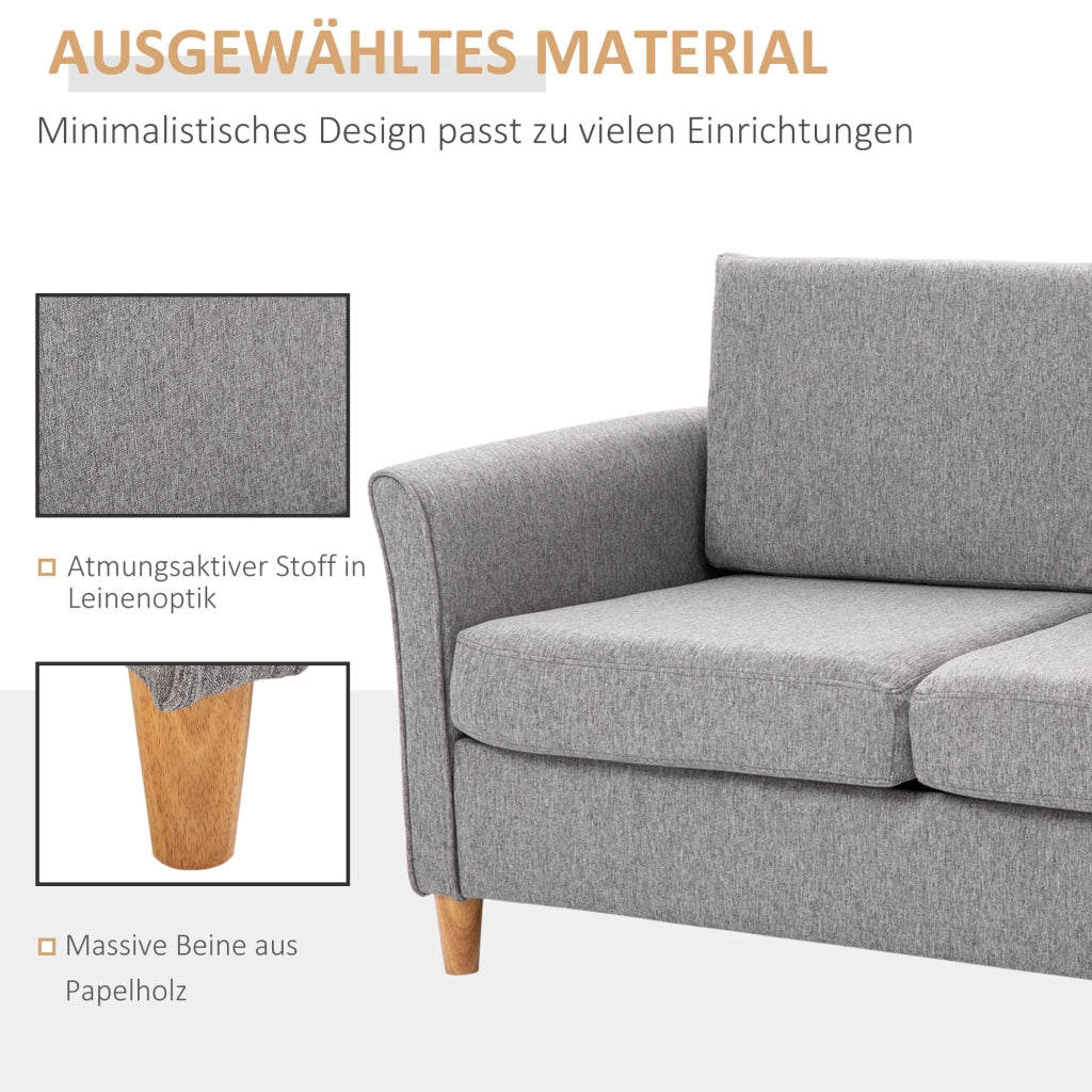 Divano a due posti, comodo divano con cuscini in lino sfoderabili color grigio chiaro, 141x65x78 cm, ideale per il soggiorno.