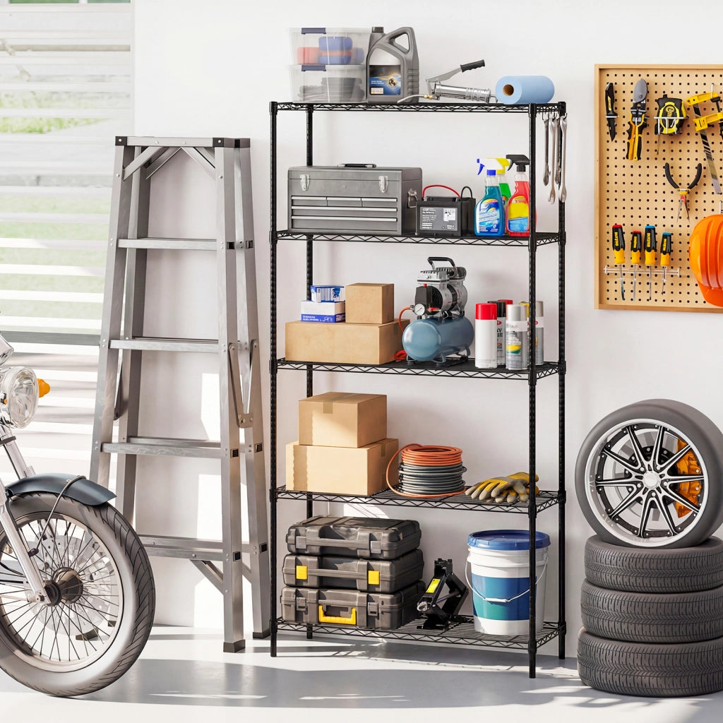 Scaffale metallo 5 ripiani regolabile resistente rete v, Scaffale organizzatore casa cucina garage 565kg 91 x 35 x 182 cm