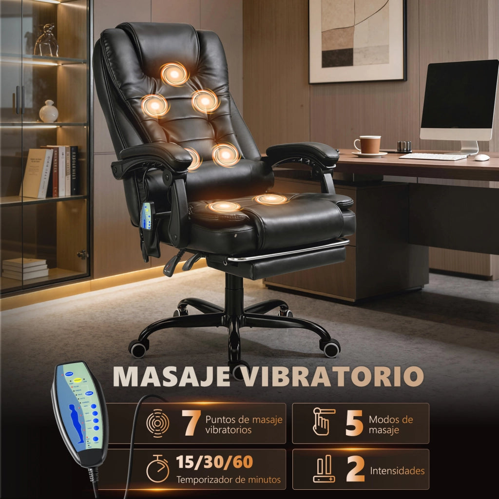 Sedia da Ufficio con Massaggio e Poggiapiedi ¨C Minimal ¨C Nero, Tessuto PU, Altezza Regolabile
