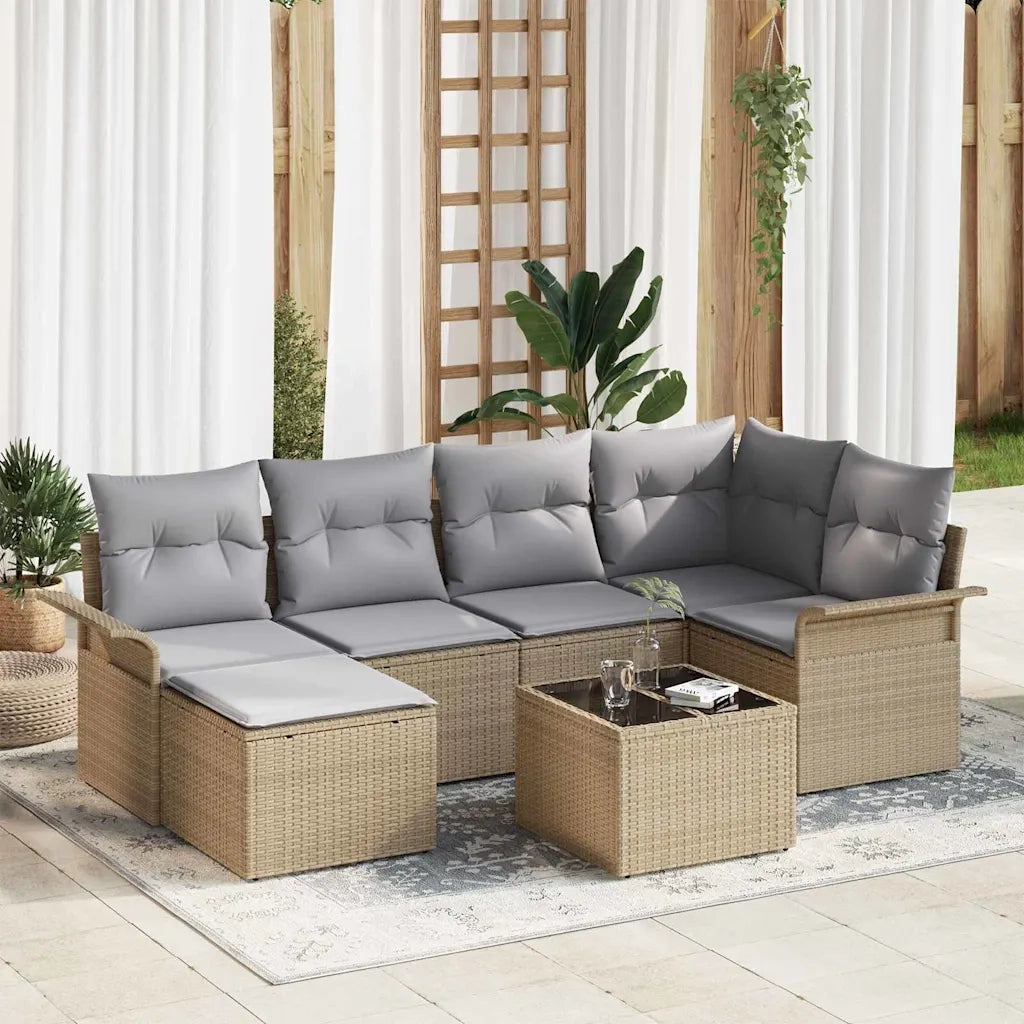 Set Divano da Giardino con cuscino 7 pcs Beige Poly Rattan 3345440