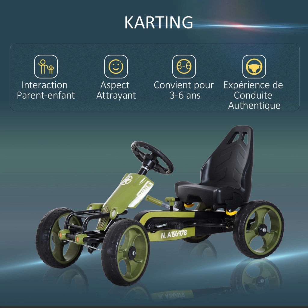 Kart a pedali ¨C Xylo ¨C sedile regolabile freno manuale ruote EVA acciaio verde nero