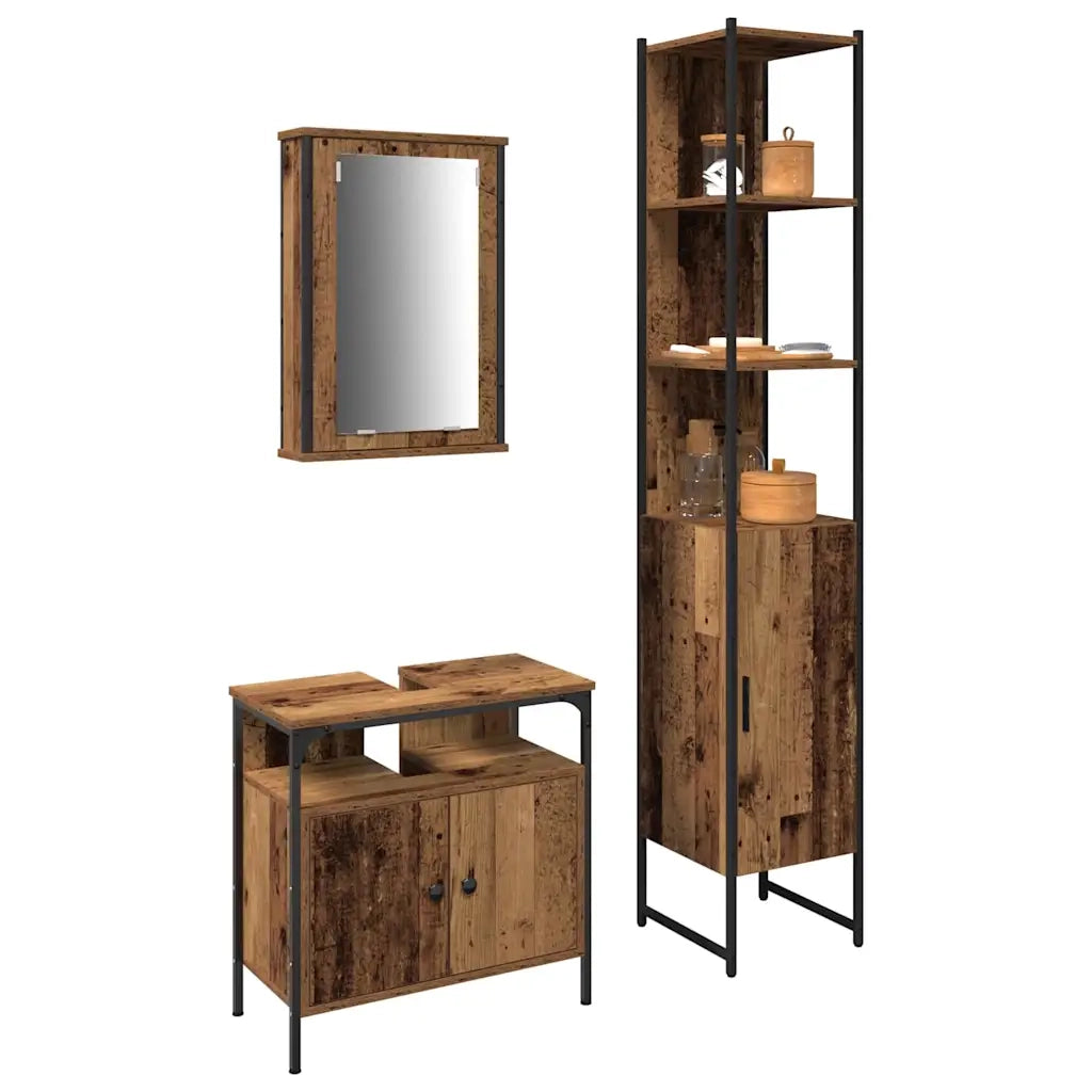 Set di mobili per il Bagno | Armadio da bagno con lo scaffale 3 pz Legno vecchio