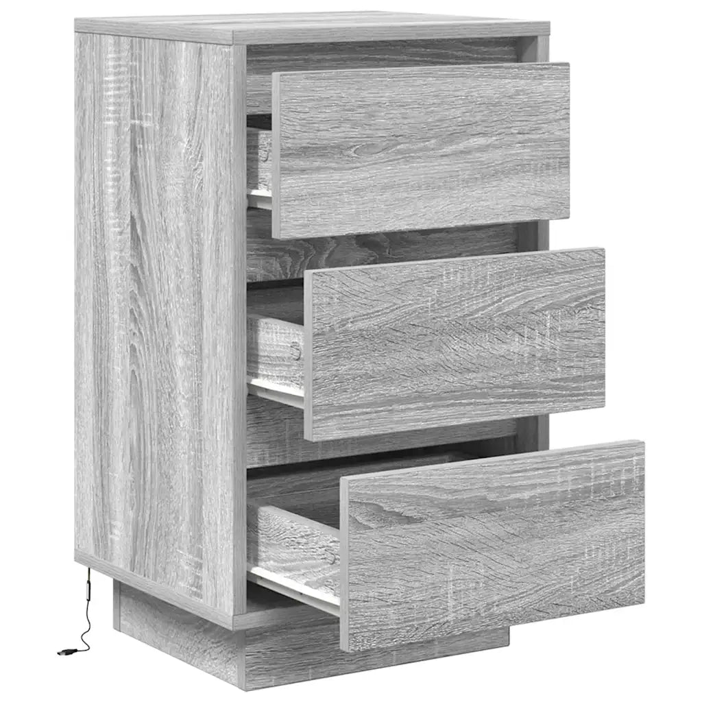 Comodino con Luci LED Grigio Sonoma 38x34x65 cm 861306