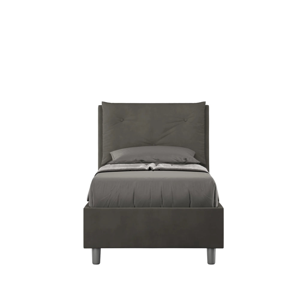 BS COM Letto singolo contenitore imbottito 90x200 microfibra grigio