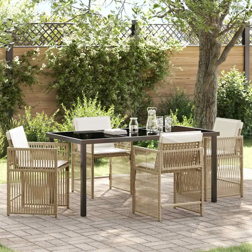 Set da Pranzo per Giardino 5 pcs Beige polyrattan