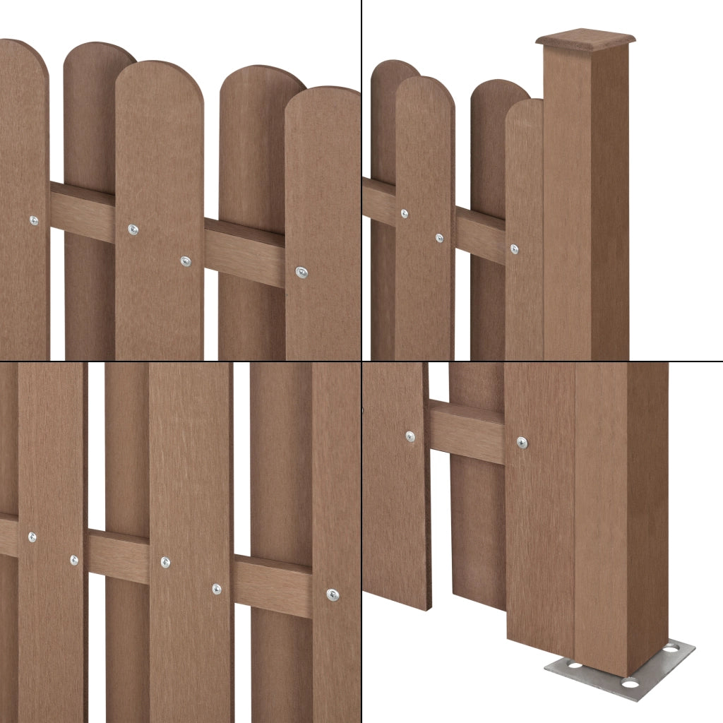 Steccato con Doghe e Colonne in WPC e Base in Acciaio 185 x 193 cm - Marrone NEU.HOLZ