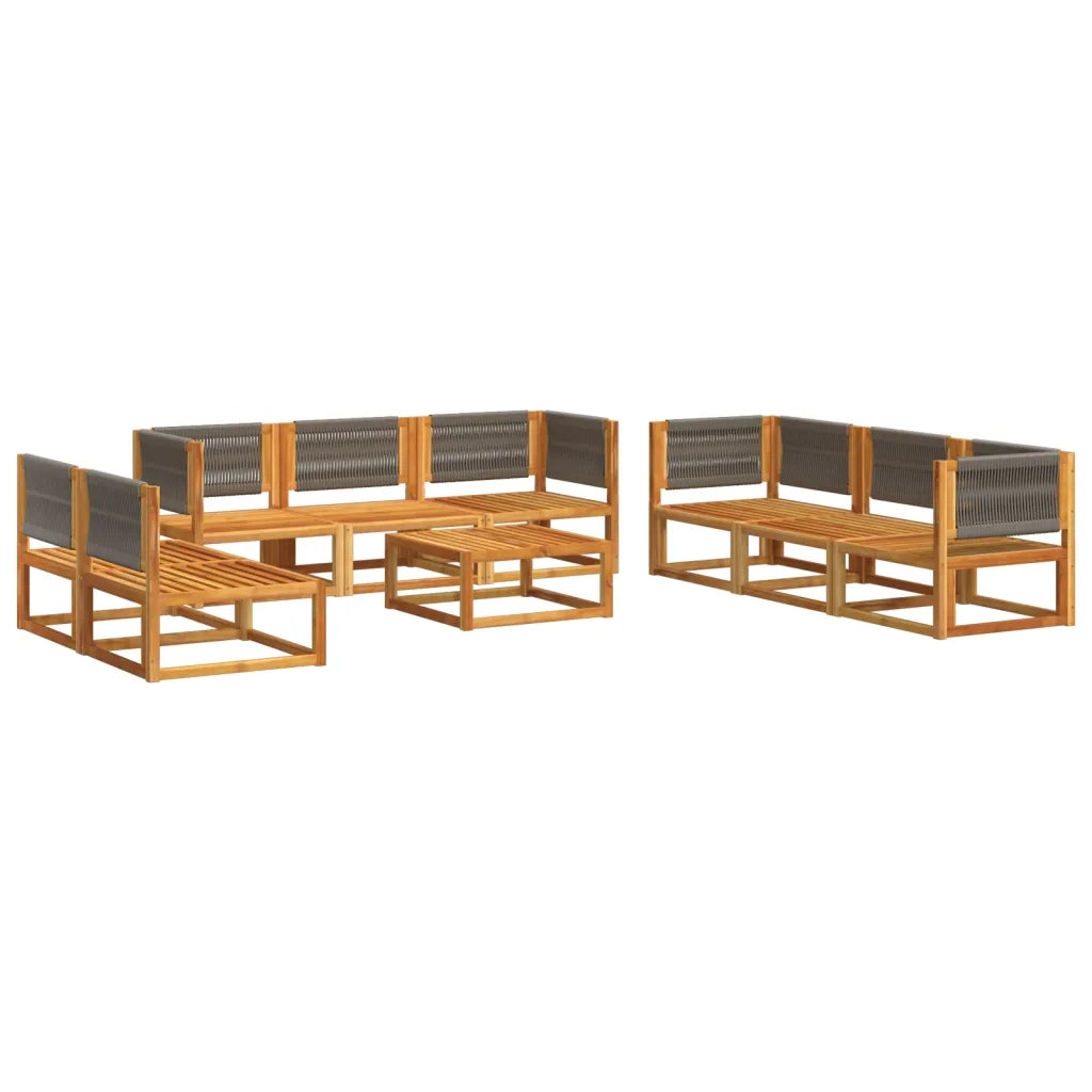 Set di divani da giardino 9 pezzi con cuscini in legno di acacia e corda 3278834