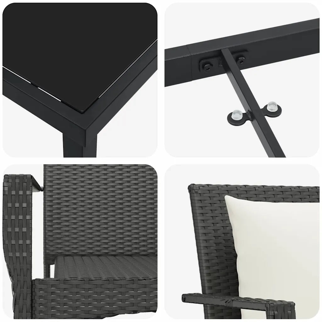 Set da Pranzo per Giardino con cuscino 7 pcs Nero polyrattan 3380076