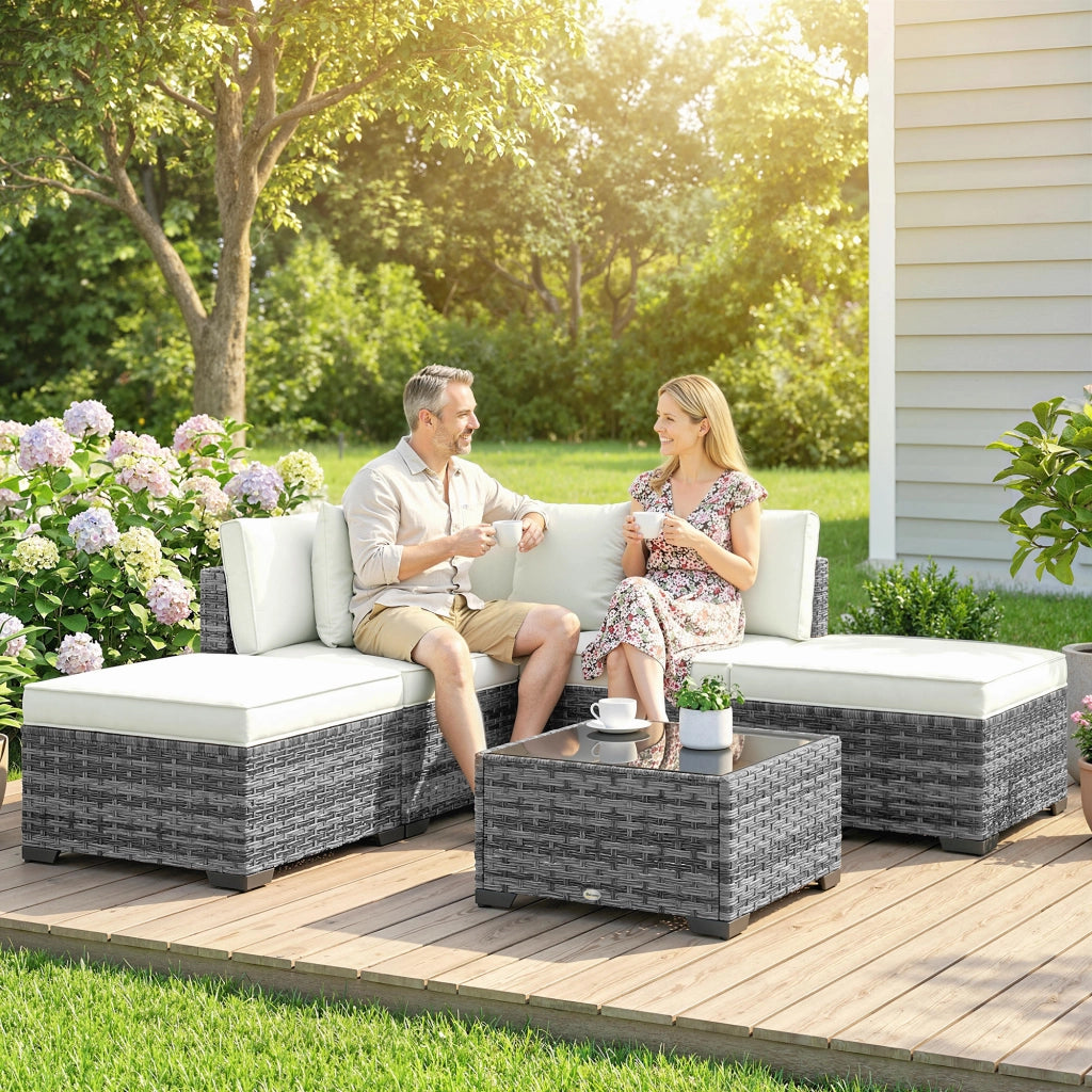 Set Giardino 6 Pezzi in Polyrattan e Acciaio ¨C Minimal ¨C Grigio
