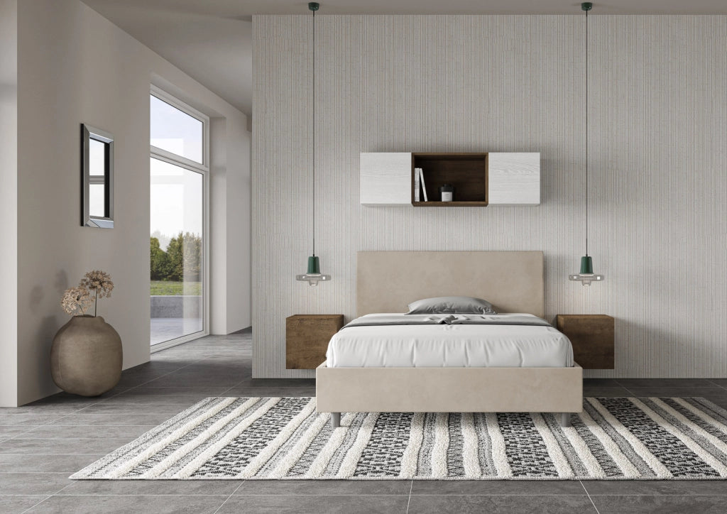 BS COM Letto una piazza e mezza contenitore imbottito 130x190 microfibra sabbia