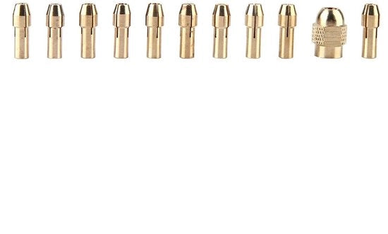 Set di accessori per mini trapano - 11 pezzi - accessorio per trapano elettrico - materiale in ottone - diametro 0,5 a 3,2 mm - capacità di serraggio - per strumenti elettrici