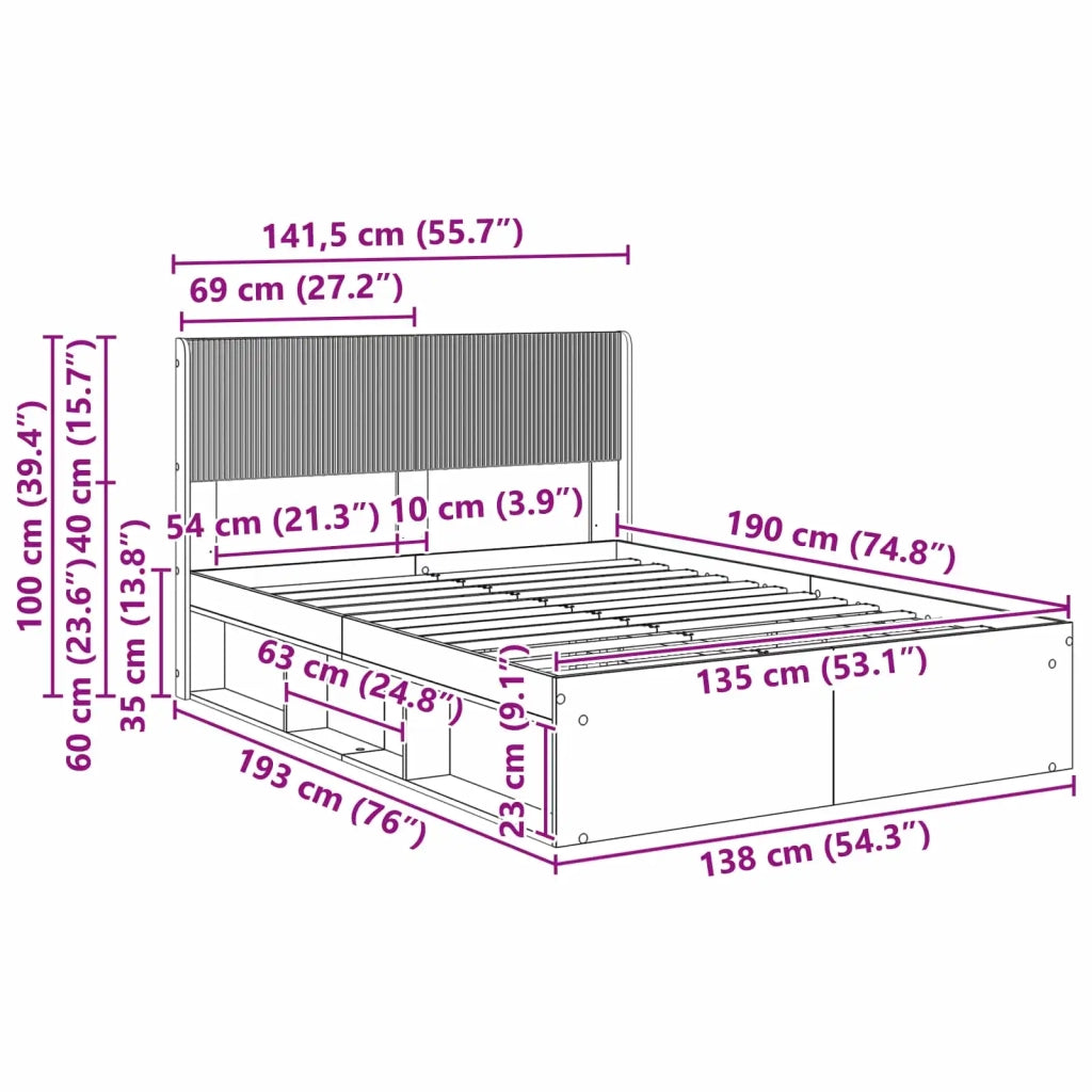 Struttura del letto con stoccaggio e testata Grigio Cemento 3414222