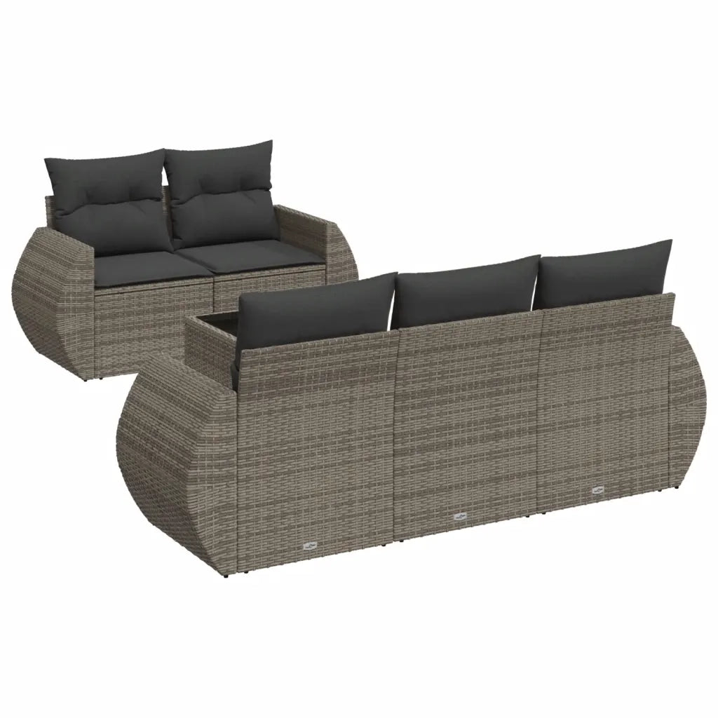 Set Divano da Giardino 6 pz con Cuscini Grigio in Polyrattan 3221099