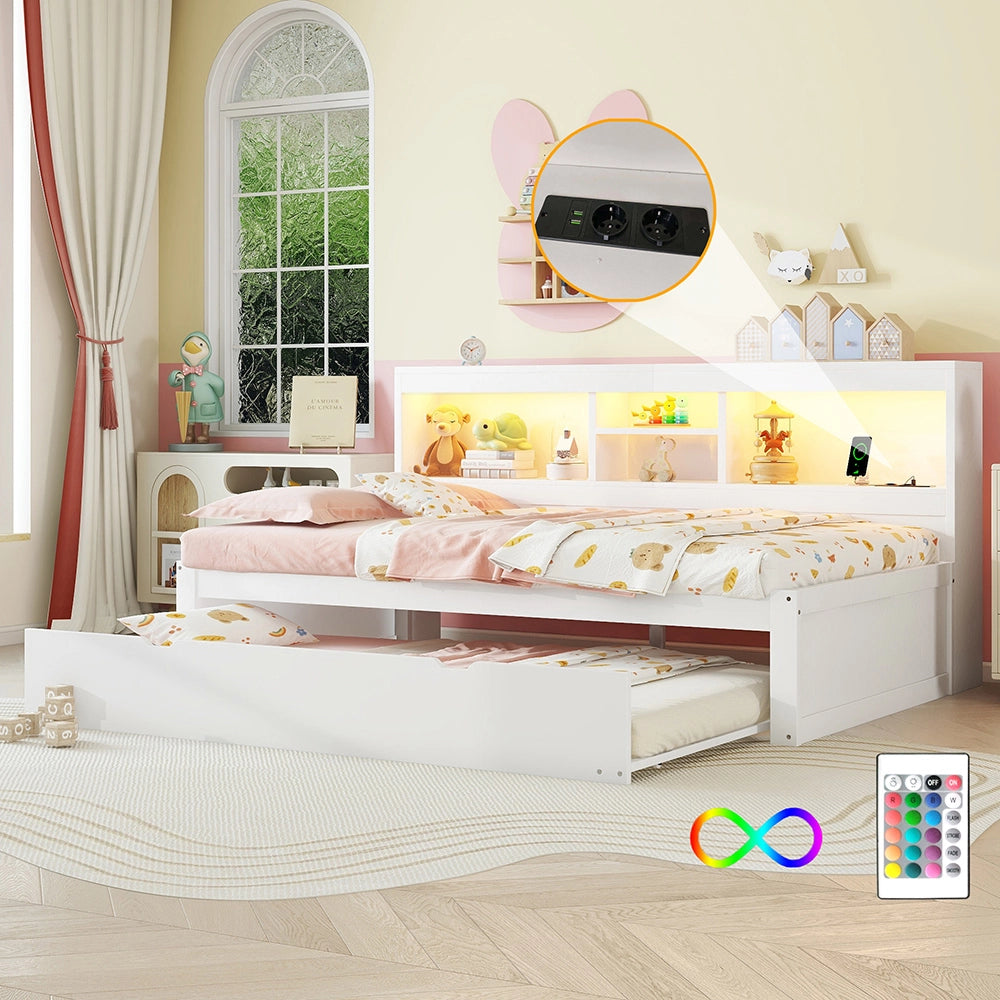 Divano letto daybed - Xylo - 90x200 cm LED USB contenitore bianco