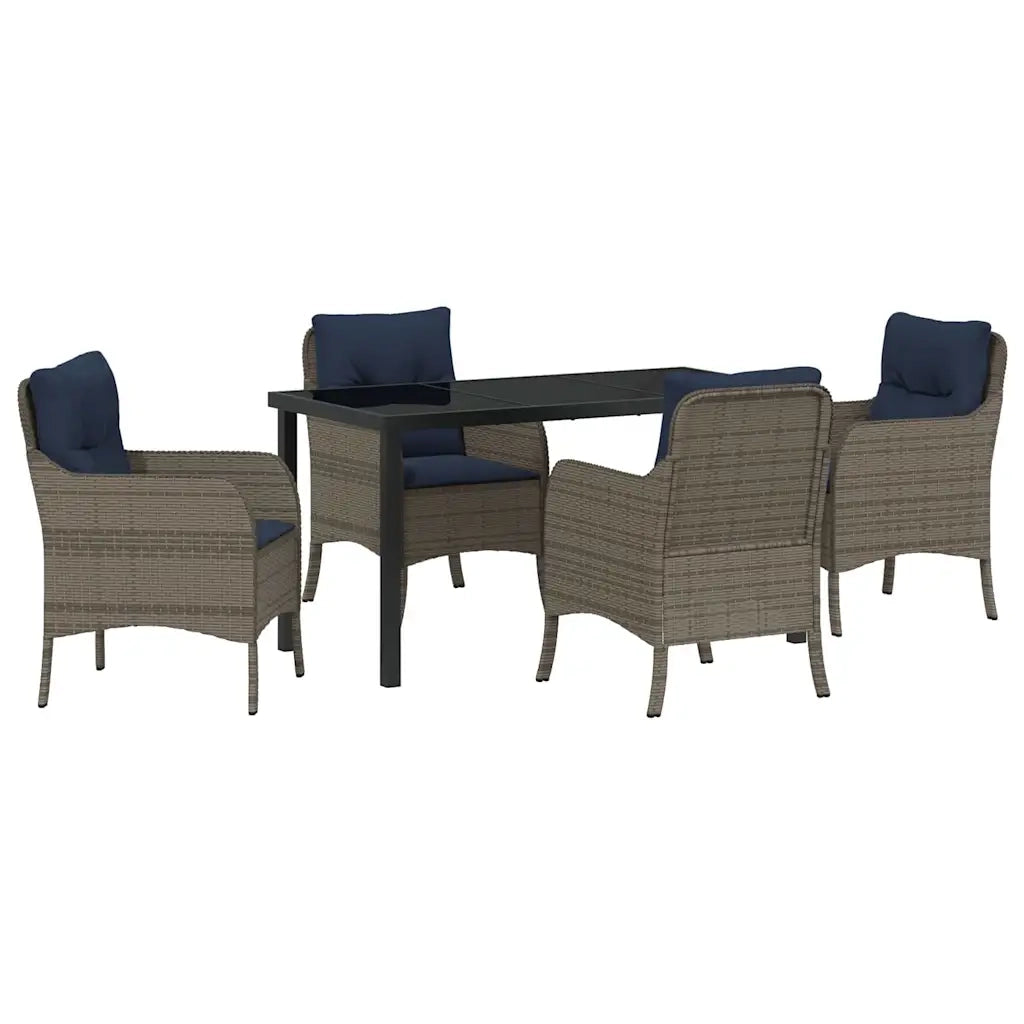 Set da Pranzo per Giardino con cuscino 5 pcs Grigio polyrattan
