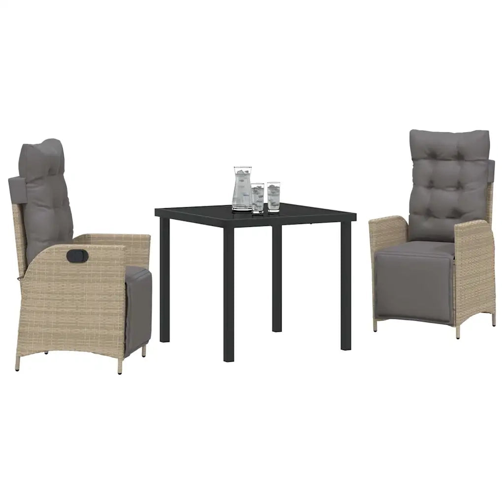 Set da Pranzo per Giardino con cuscino 3 pcs Beige polyrattan