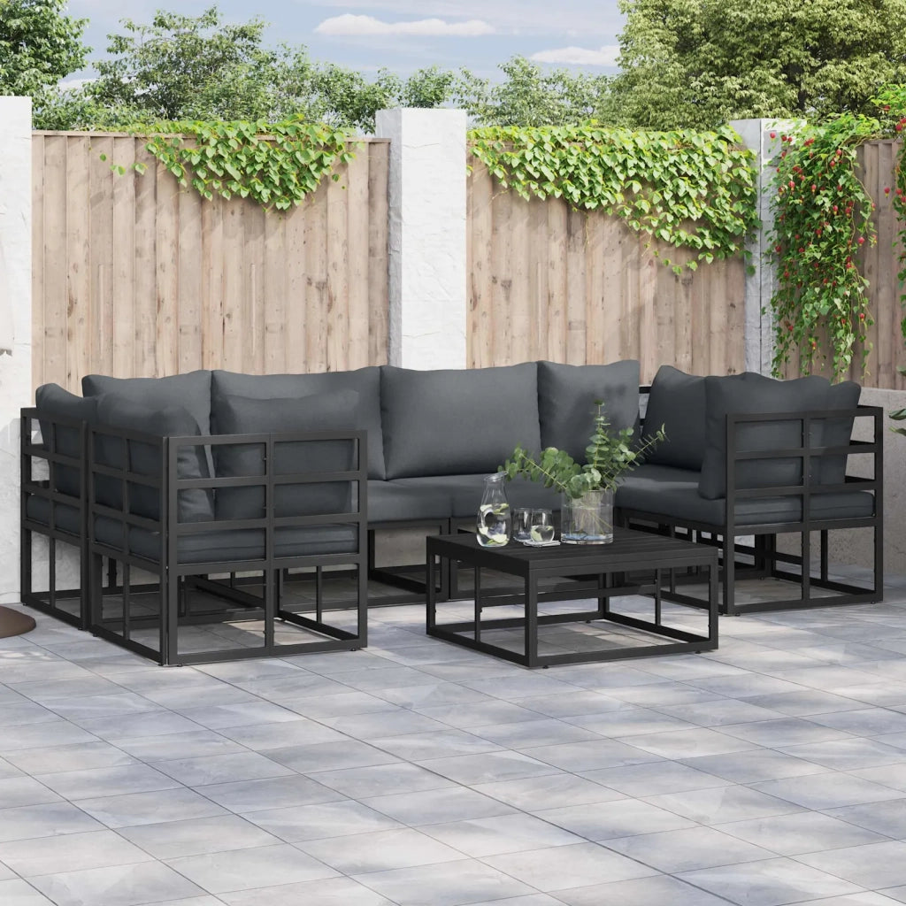 Set Divano da Giardino con cuscino 7 pcs Nero Alluminio 3378945