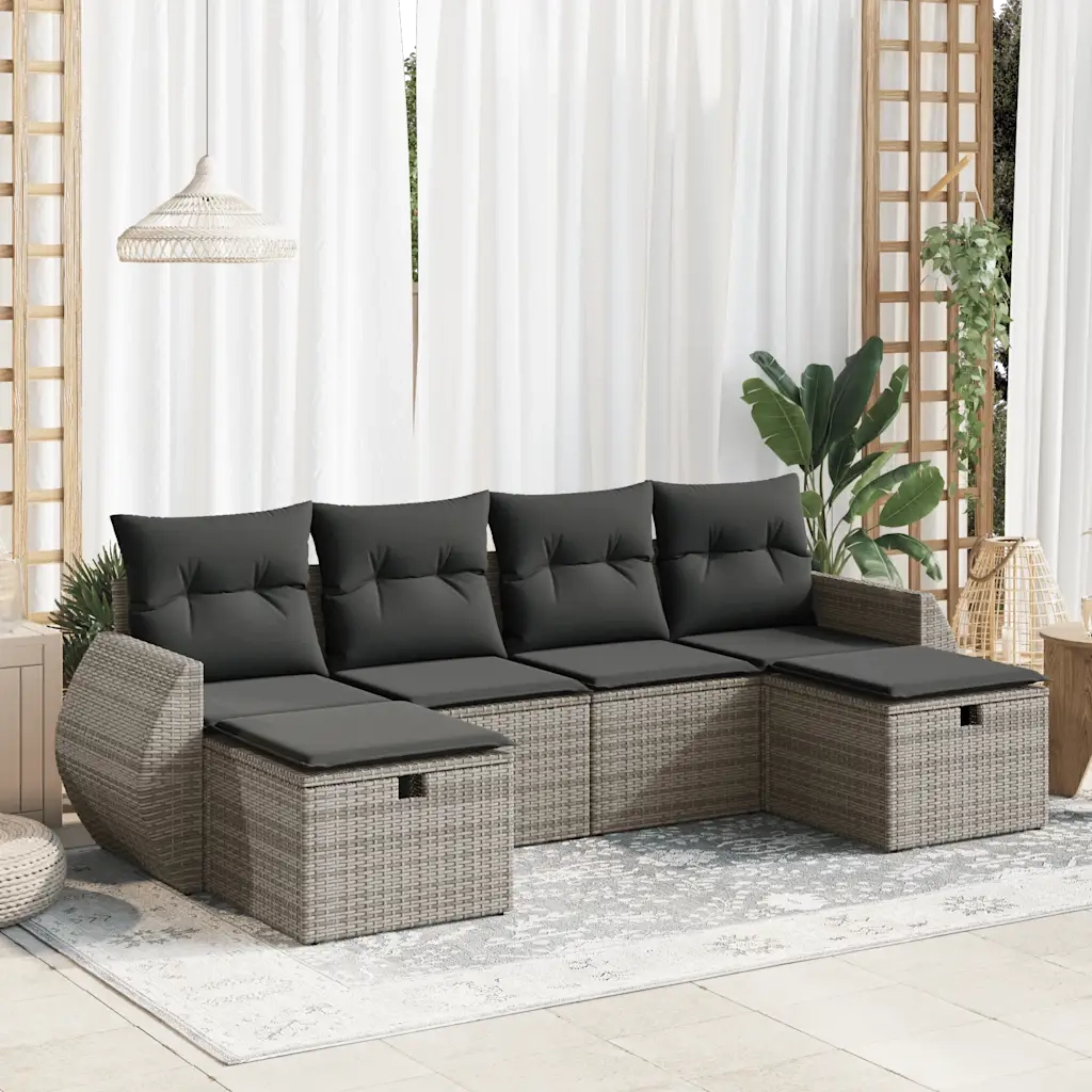 Set Divano da Giardino 6 pz con Cuscini Grigio in Polyrattan 3325626