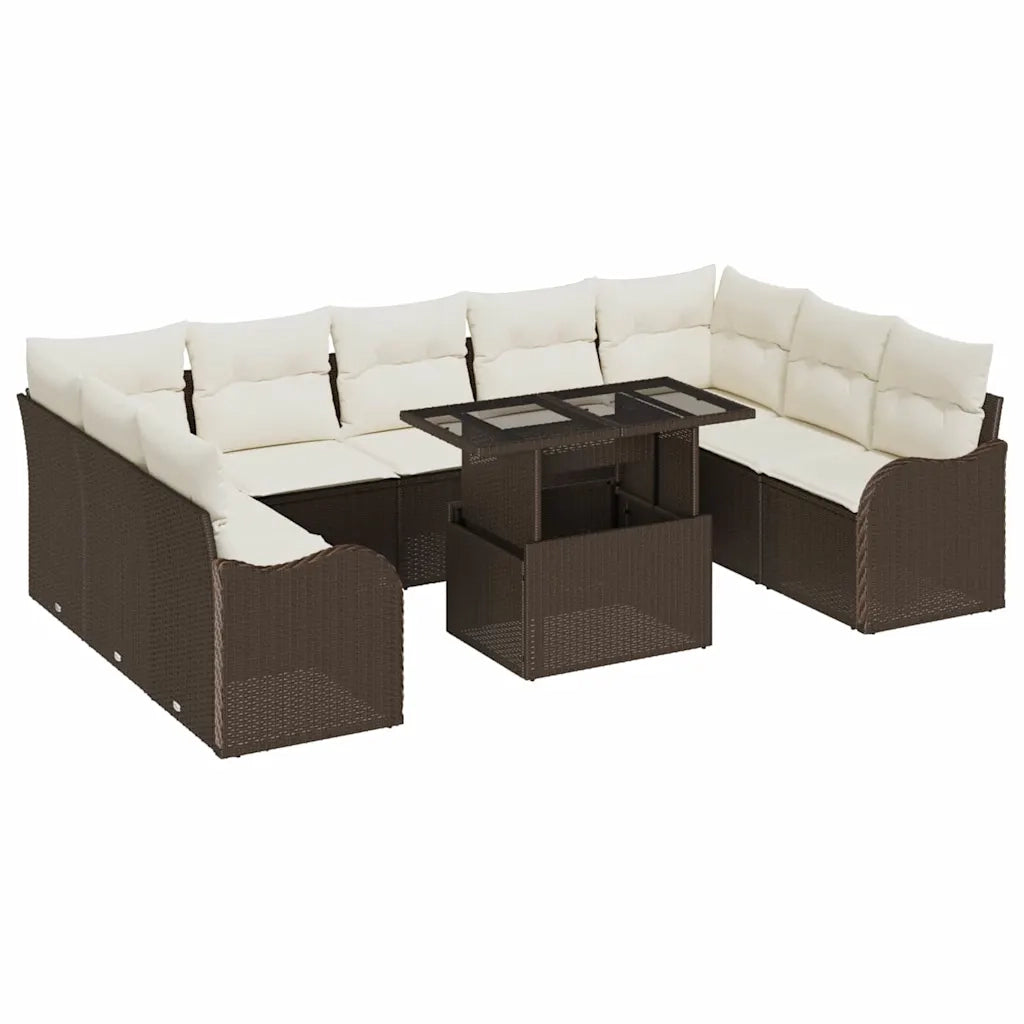 Set Divano da Giardino con cuscino 10 pcs Marrone Poly Rattan