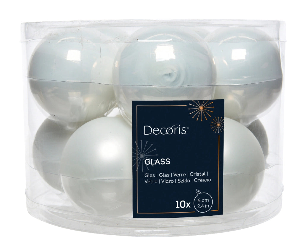 Box da 10 palline di Natale colore biaco 6 cm