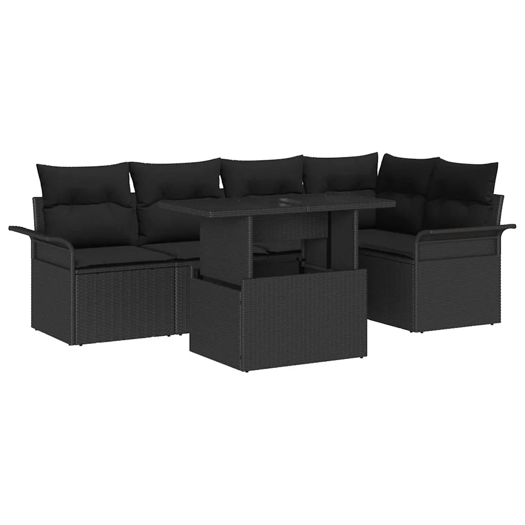 Set Divano da Giardino con cuscino 6 pcs Nero polyrattan 3348289