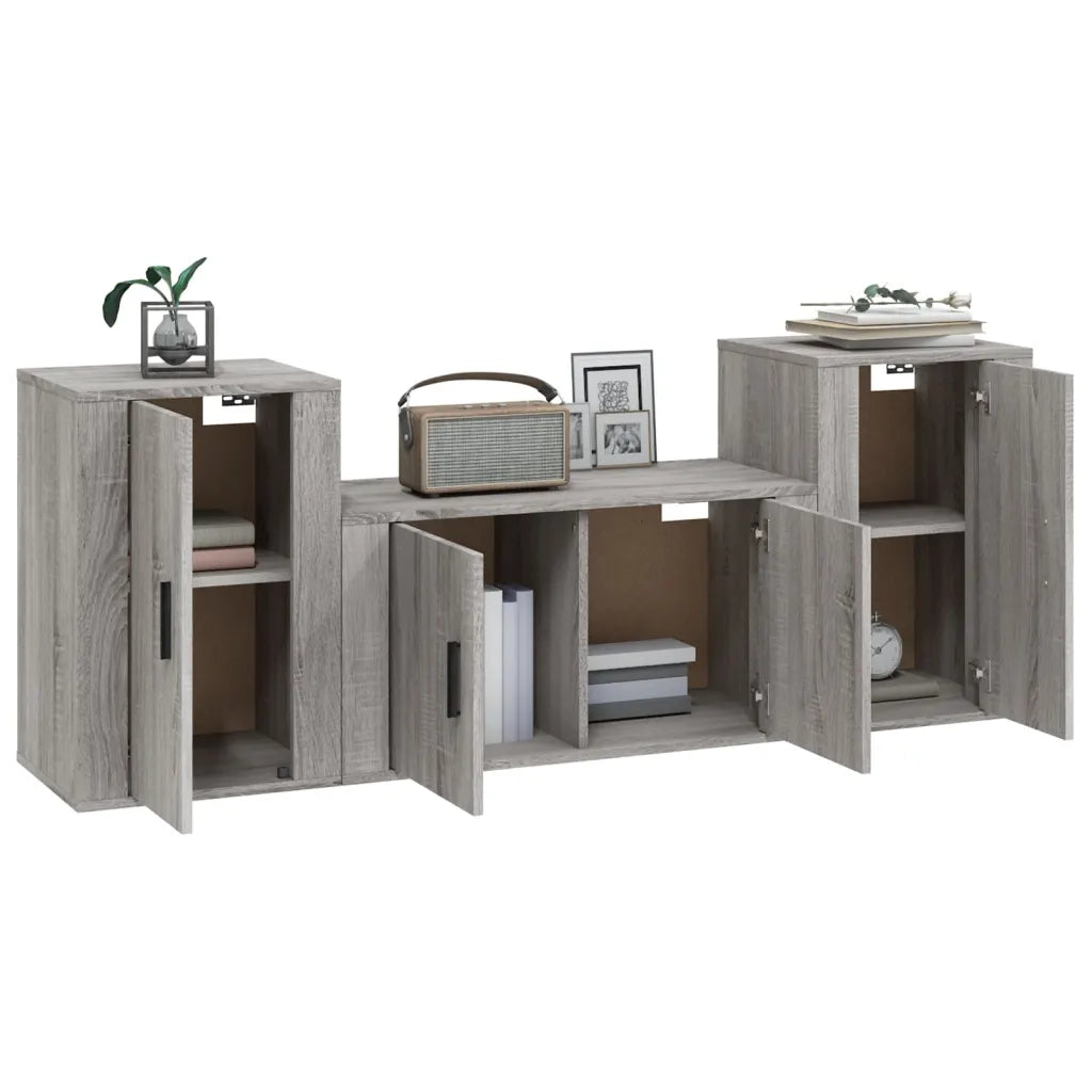 Set Mobili Porta TV 3 pz | Armadietto TV | Mobile Porta TV Grigio Sonoma in Legno Multistrato