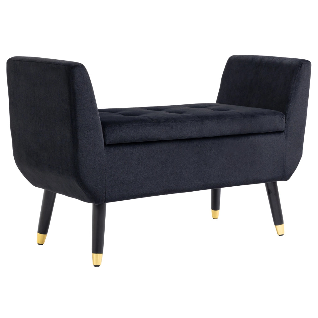 Divano imbottito con braccioli e contenitore ¨C Minimal ¨C Velluto nero 107x42x65 cm