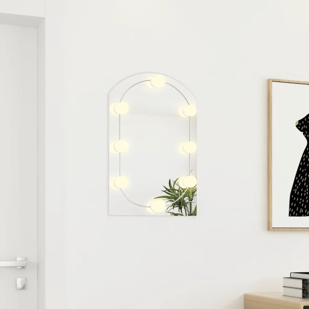 Specchio con Luci LED-Specchio decorativo 60x40 cm Forma ad Arco in Vetro