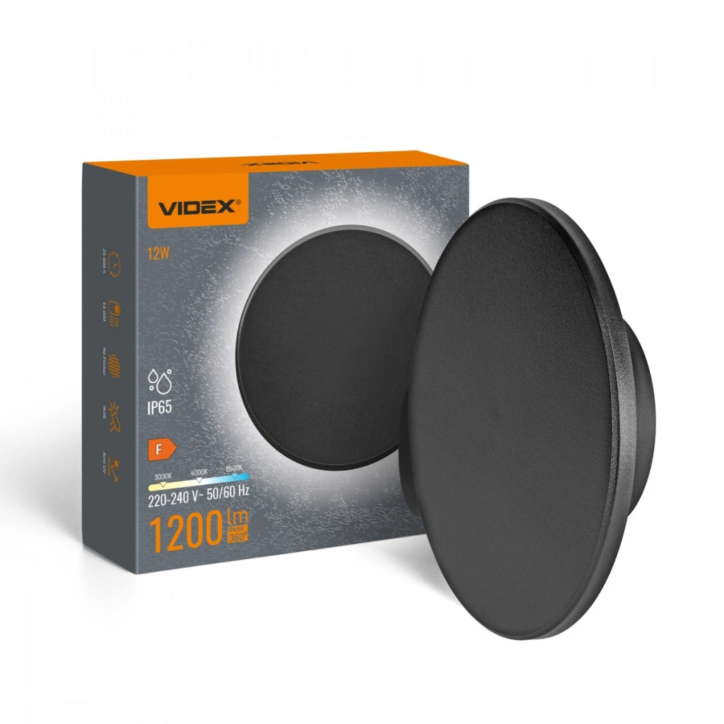 Applique esterna tonda nera Ø18 LED 12W CCT IP65 Videx