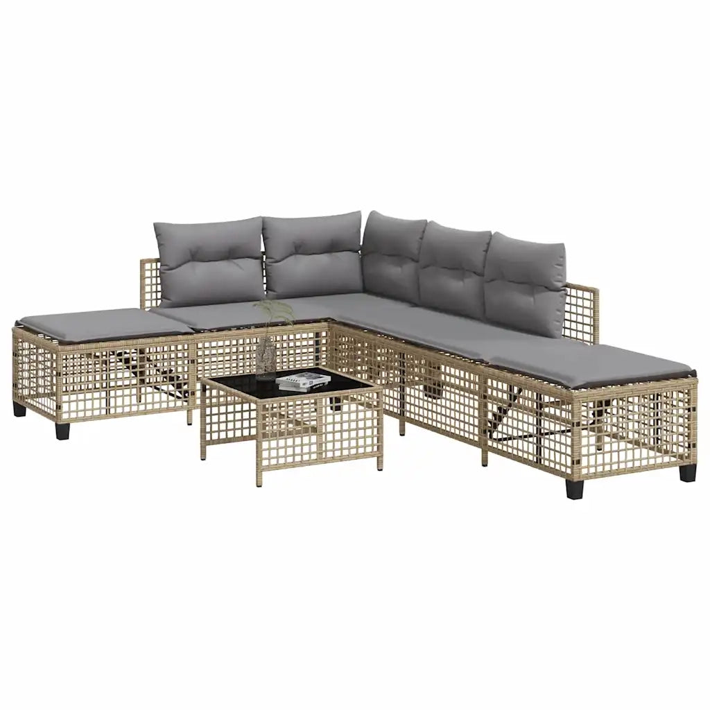 Set Divano ad Angolo 3 pz | Set Salotto da Giardino con Cuscini Beige Misto Polyrattan