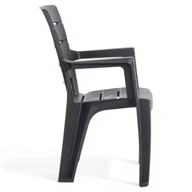Sedia impilabile con braccioli Ayder in plastica effetto rattan ? 56x44x89 cm ? Colore antracite