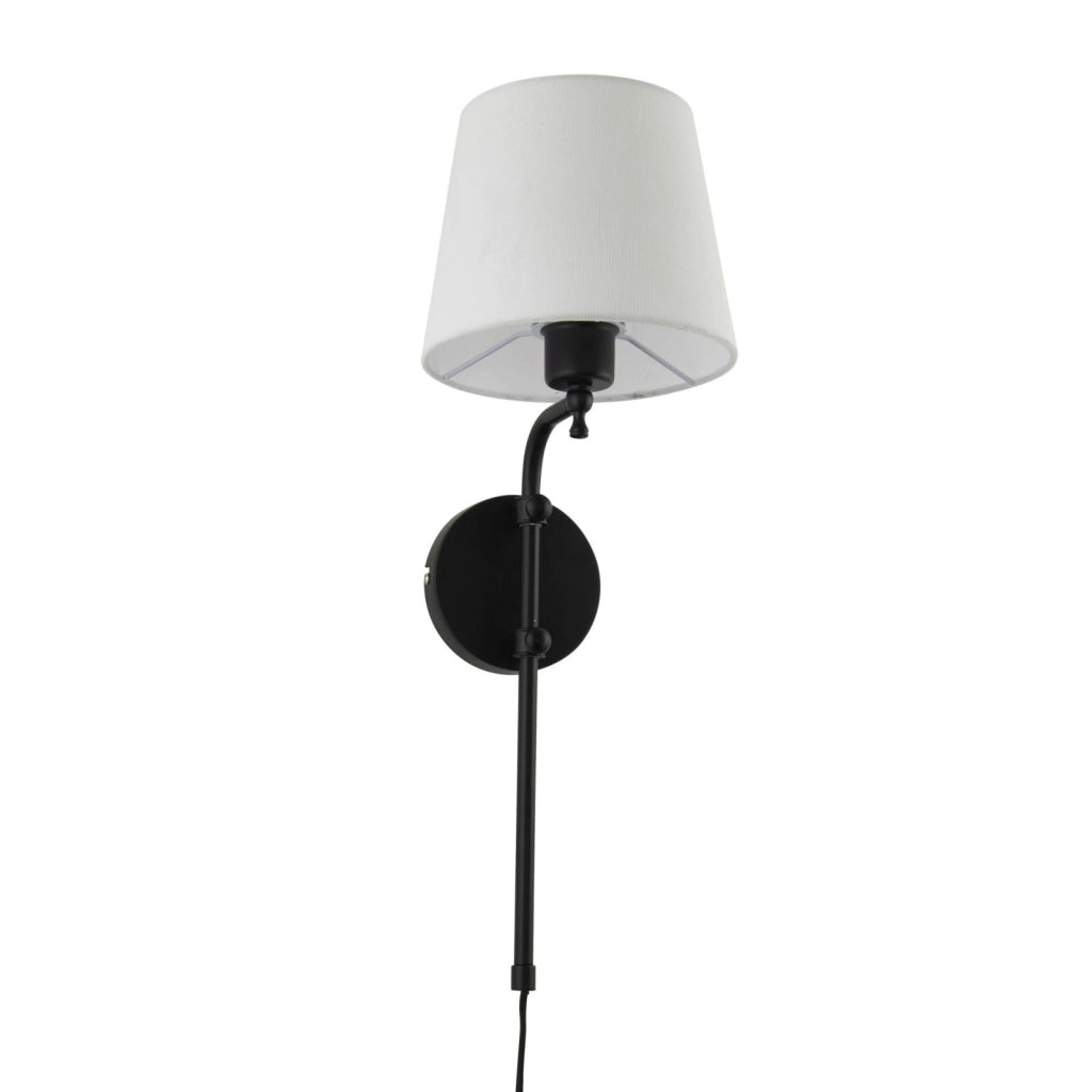Lampada da parete Munich - Metallo nero opaco e paralume in lino naturale