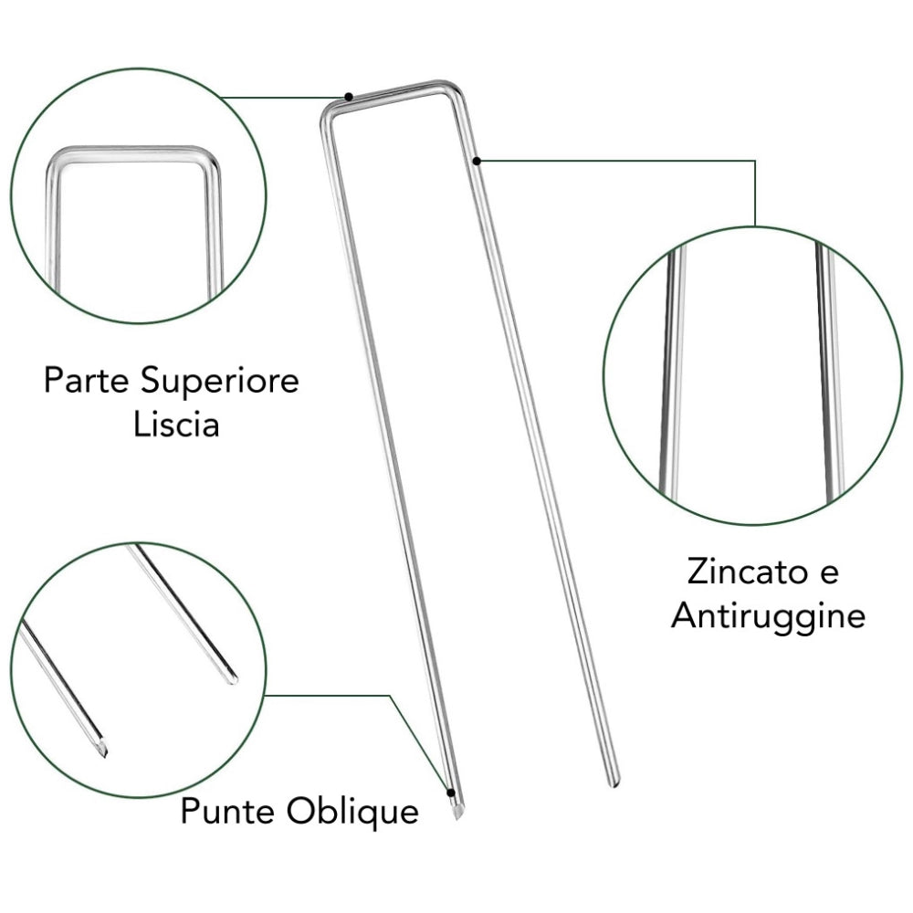 Picchetti fermaprato forma u 15 x 3 cm ancoraggio prato artificiale 20 pezzi