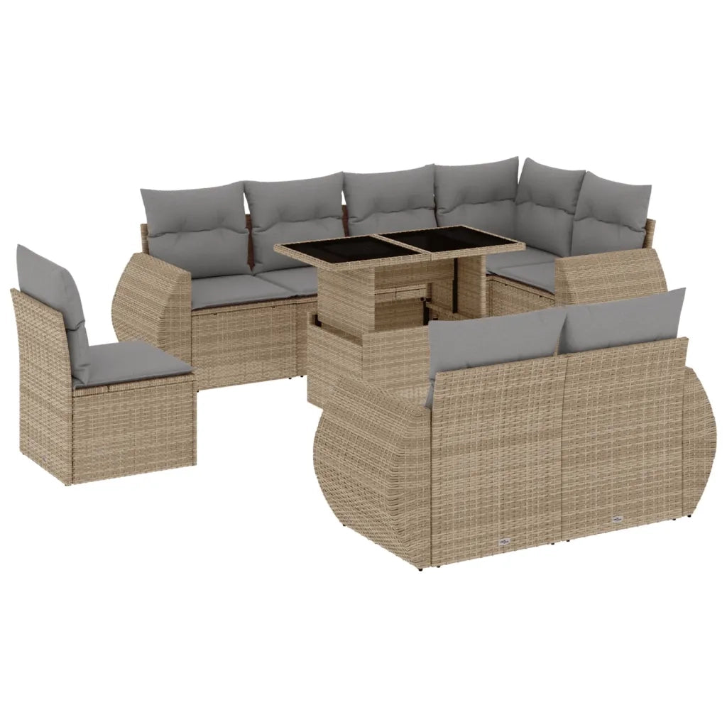 Set Divano da Giardino 9 pz con Cuscini Beige in Polyrattan 3268669
