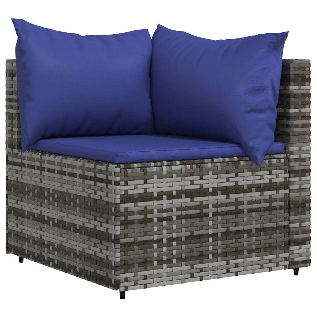 Divano Angolare da Giardino con Cuscini in Polyrattan Grigio 319841