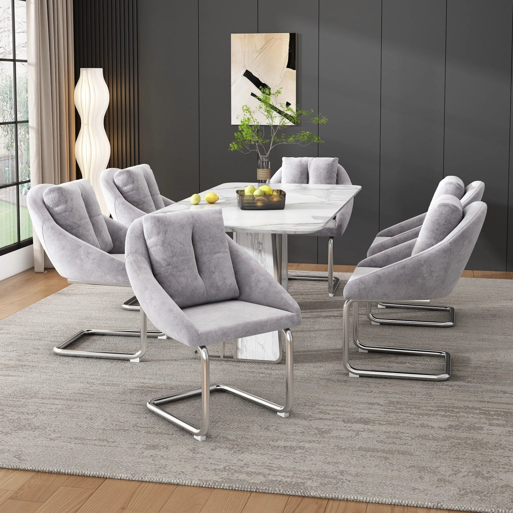 Sedia da sala da pranzo in velluto con design ergonomico, set da 4 pezzi per casa e ufficio, grigio