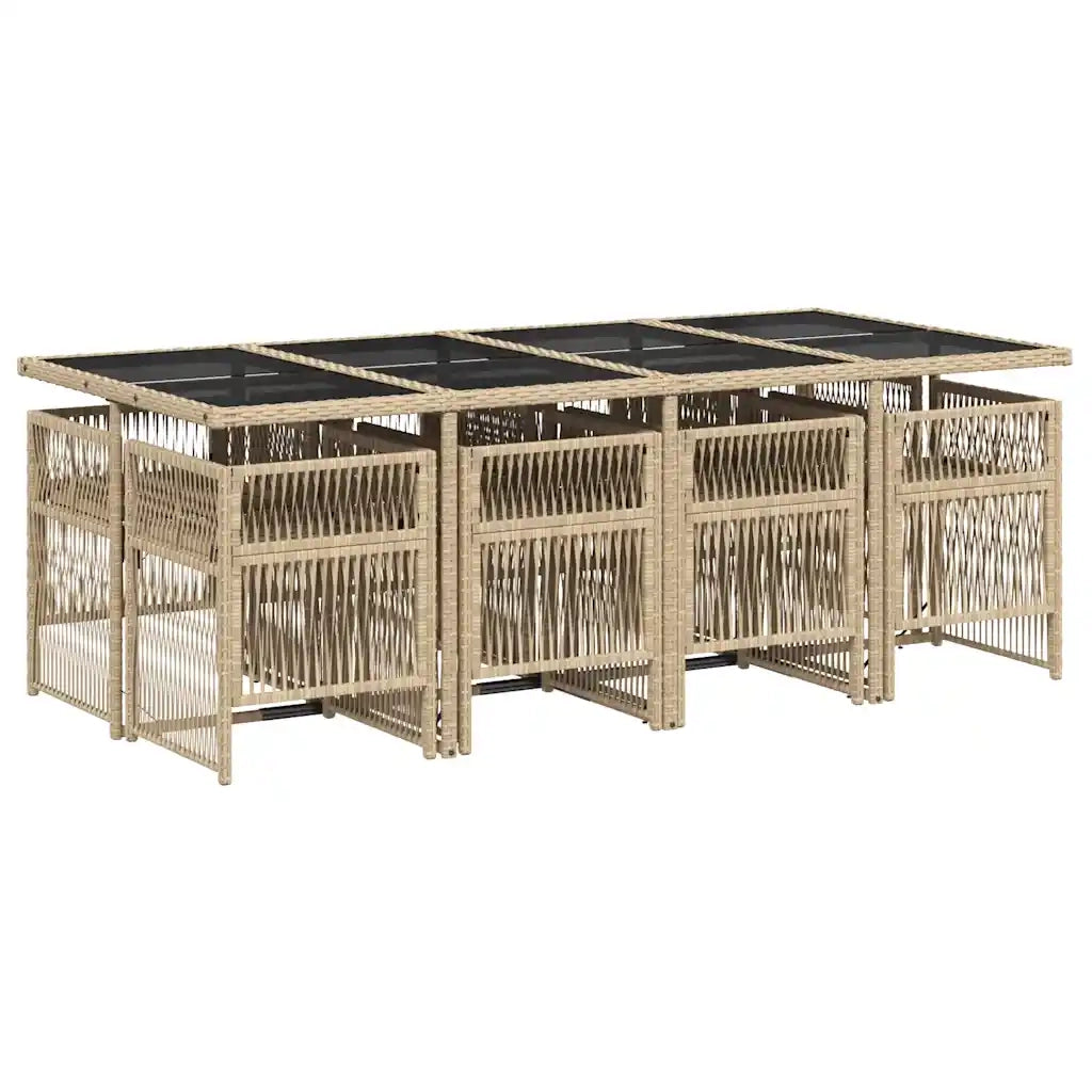 Set Pranzo da Giardino 9 pz con Cuscini Beige Misto Polyrattan