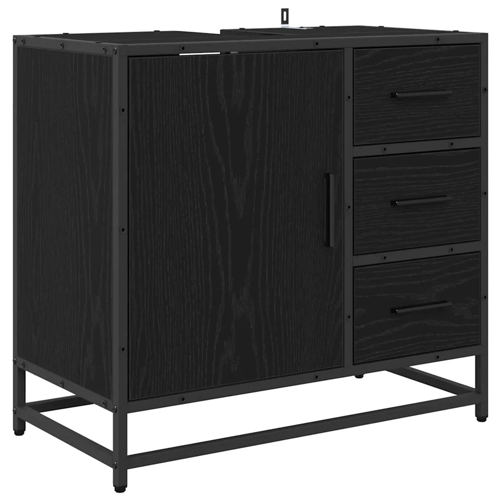 Set di mobili per il bagno 4 pcs Rovere Nero Legno multistrato 3402331