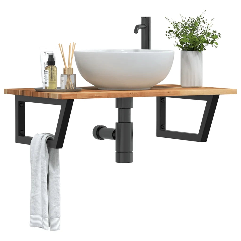 Ripiano a Parete per Lavabo in Acciaio e Massello di Acacia 3302835