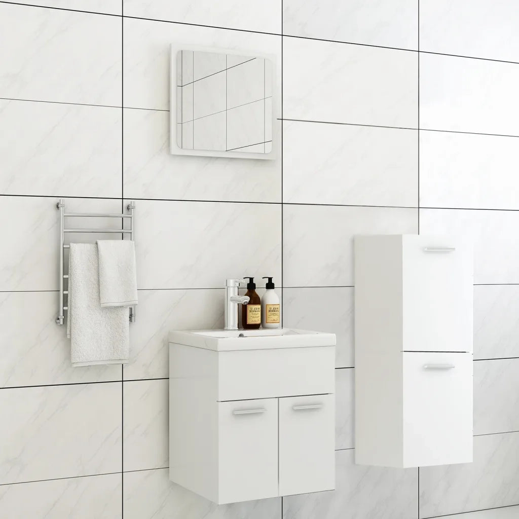 Set Mobili da Bagno | Armadio da bagno Bianco in Legno Multistrato