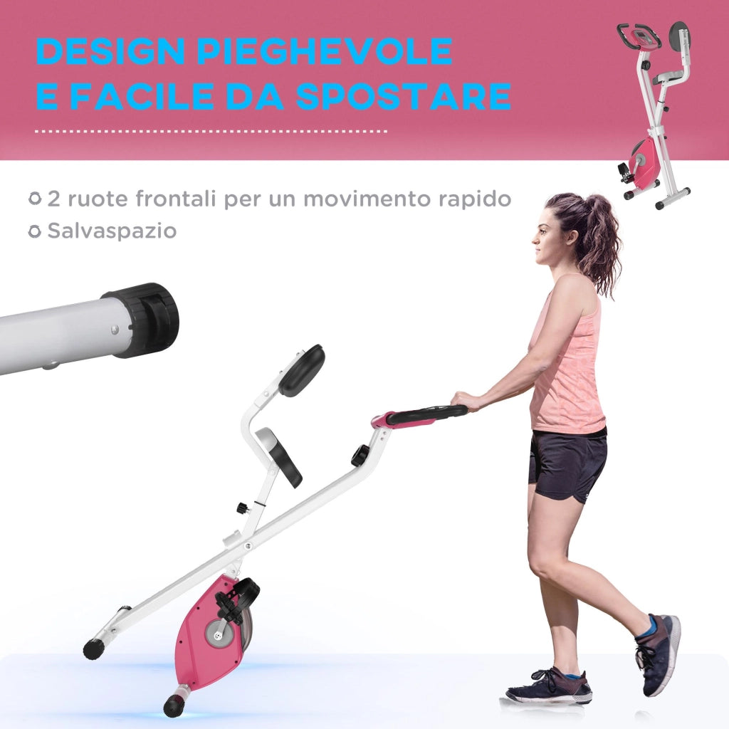 Cyclette Magnetica Pieghevole 43x97x109 cm con Display LCD Rosa