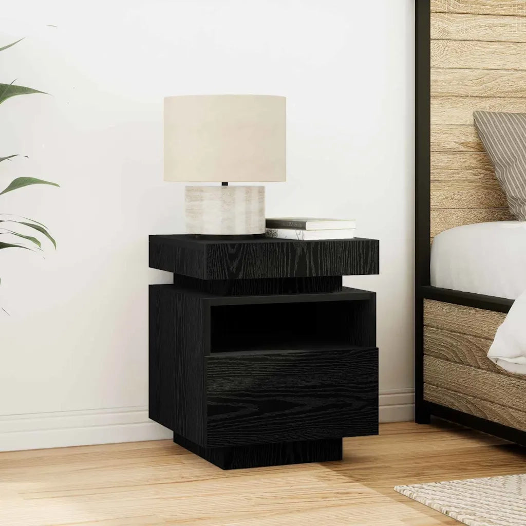 Armadio da Notte con cassetto Rovere Nero 40 x 39 x 48,5 cm 862186