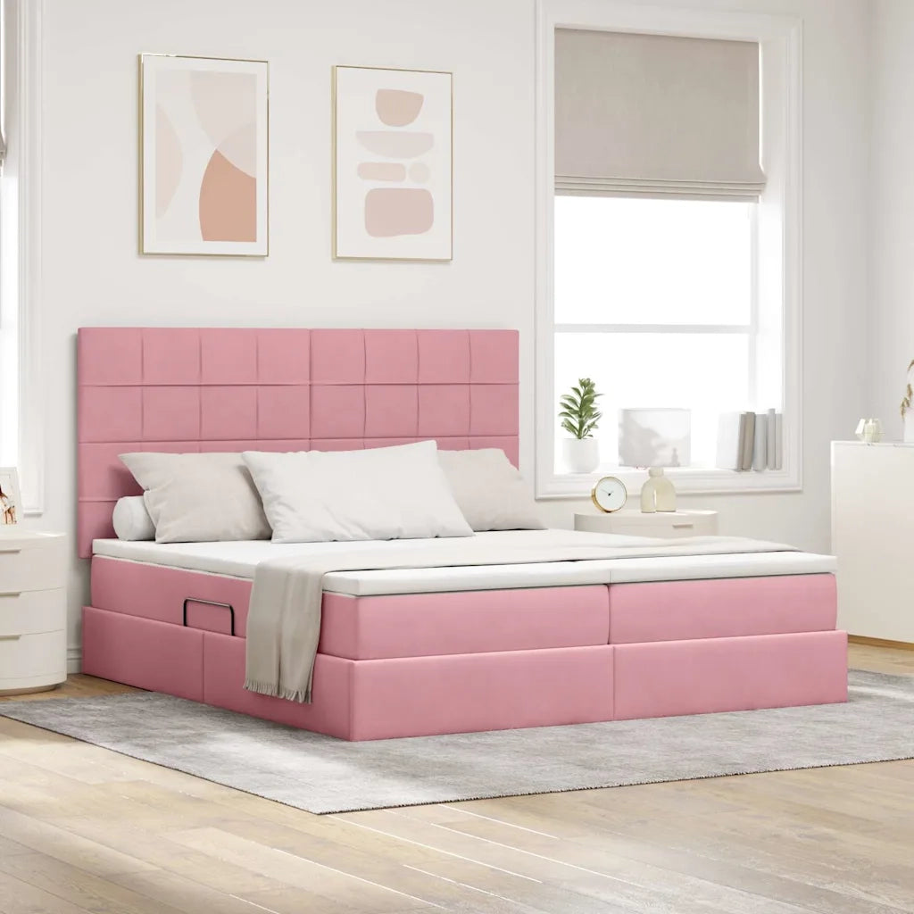 Letto con luci a strisce a LED Rosa 180 x 200 cm Velluto