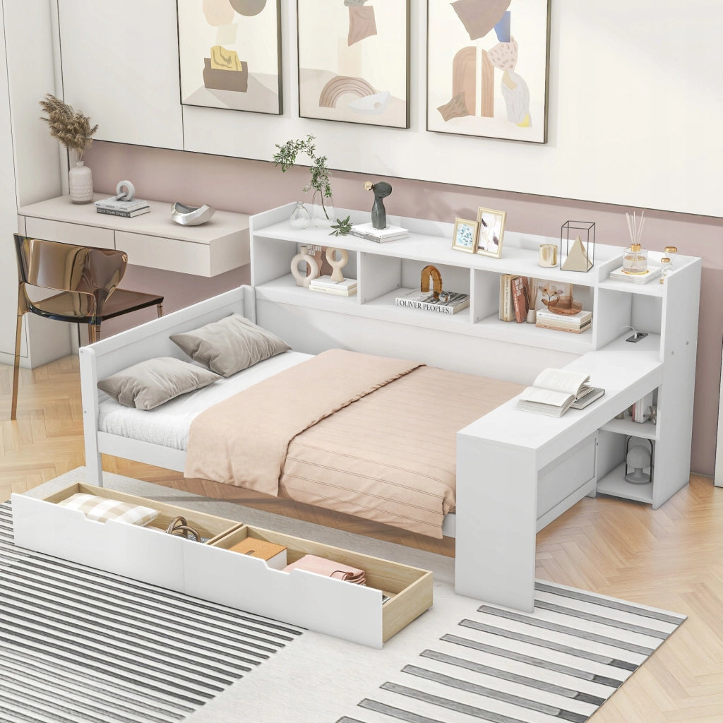 Sofa letto con scrivania e USB - Xylo - 90x200 - Bianco