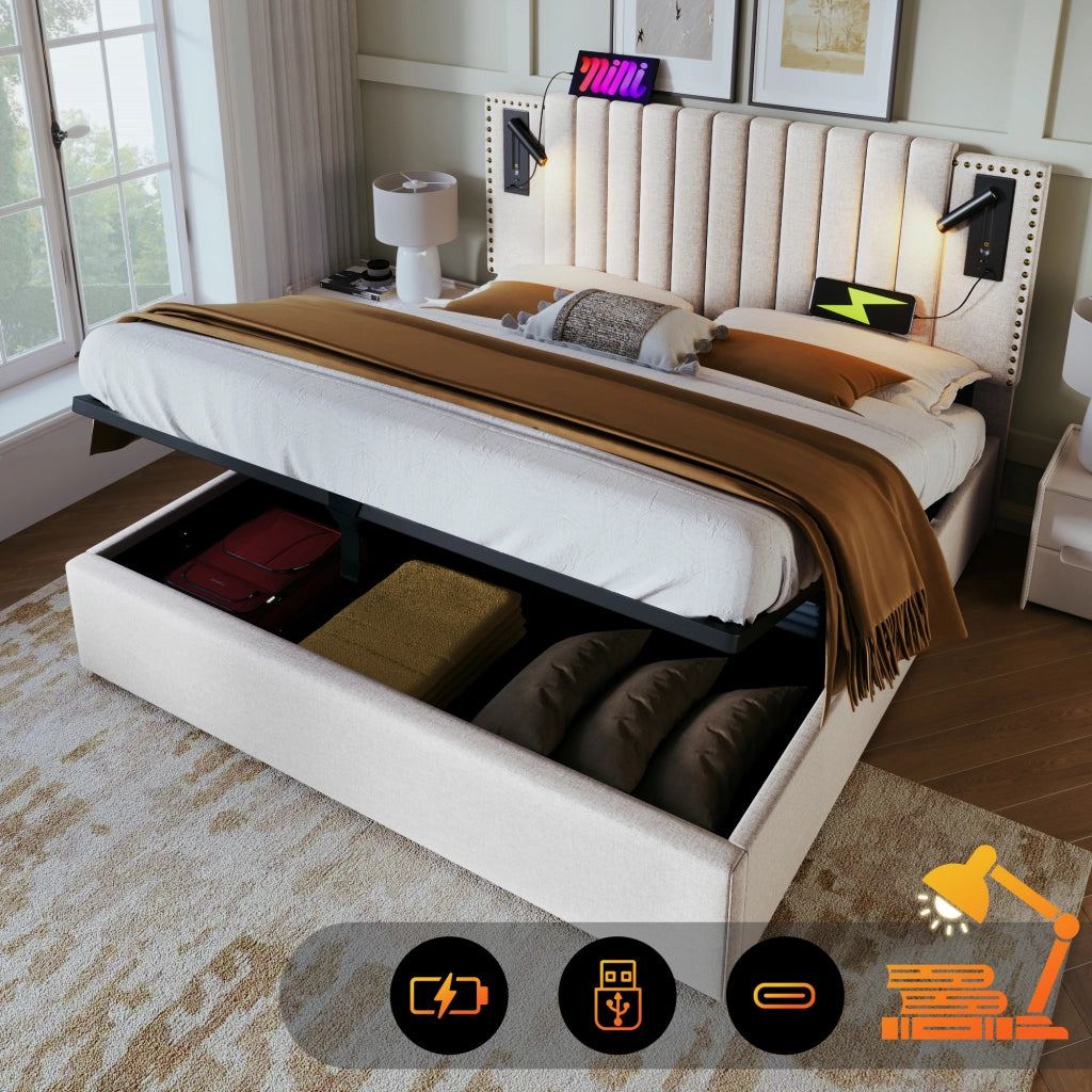 letto imbottito cotone beige 180x200 cm