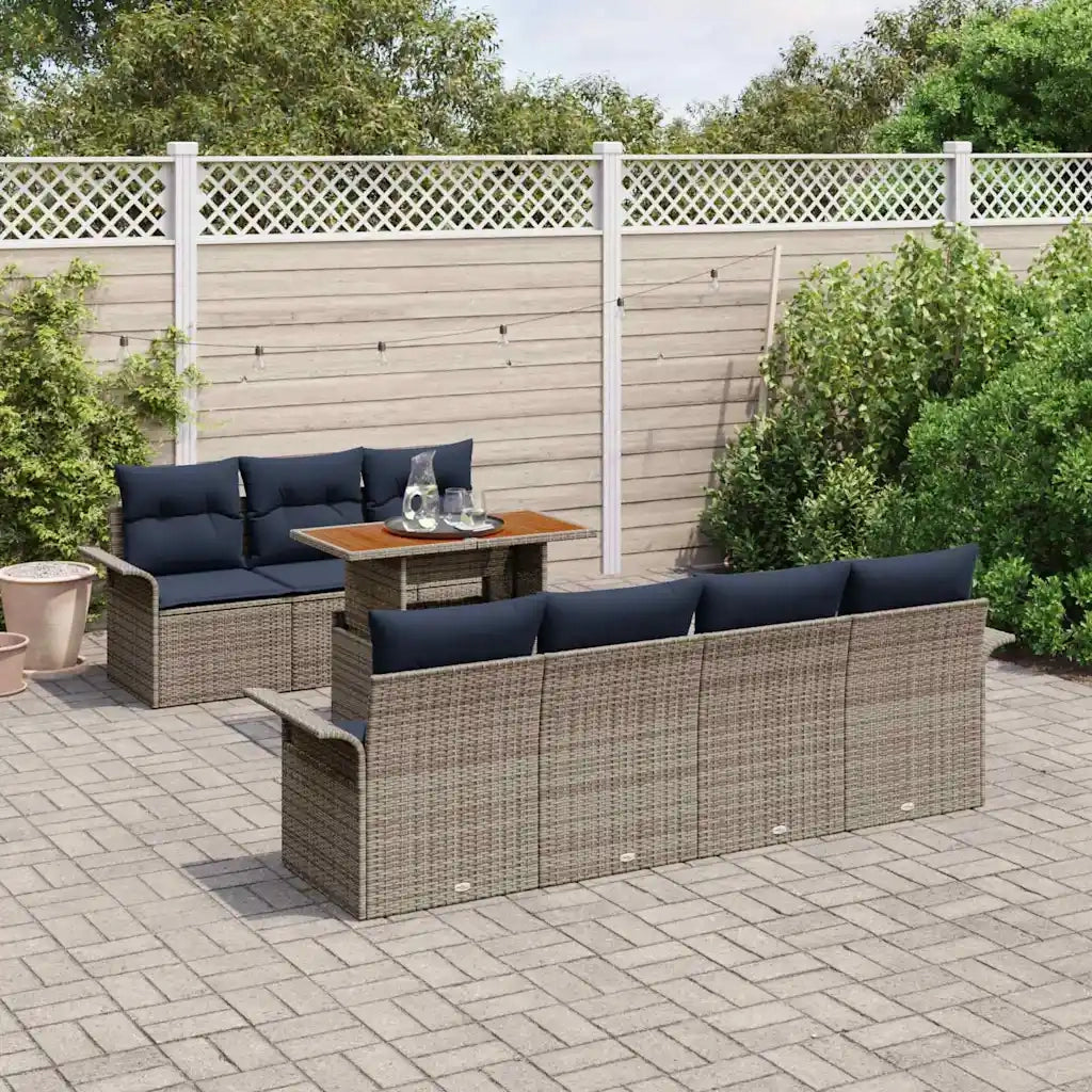 Set Divano da Giardino con cuscino 8 pcs grigio e blu navy 3349296